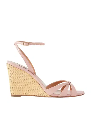 Aquazzura Tati 85 Leather And Wicker Wedge Sandals | Thumbnail 1 Aquazzura Tati 85 Leather And Wicker Wedge Sandals | Thumbnail 1