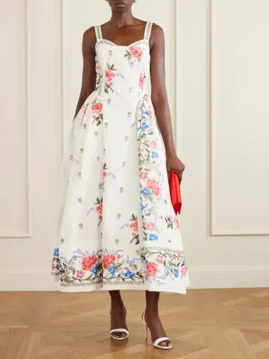 Erdem Pleated Embroidered Cotton-faille Midi Dress | Thumbnail 2 Erdem Pleated Embroidered Cotton-faille Midi Dress | Thumbnail 2