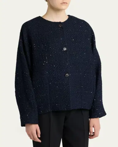 Kiton Paillette Tweed Collarless Jacket | Thumbnail 4 Kiton Paillette Tweed Collarless Jacket | Thumbnail 4