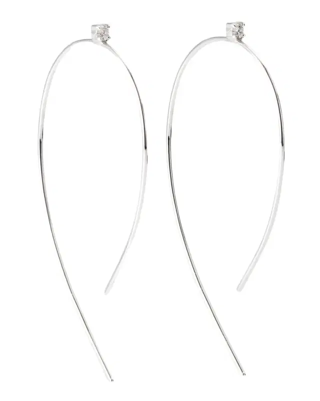 14K Gold Mini Wire Hooked On Hoop Earrings with Diamonds, 38mm 14K Gold Mini Wire Hooked On Hoop Earrings with Diamonds, 38mm