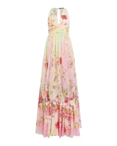 Roberto Cavalli Miami Flowers Print Plunging Silk Chiffon Gown | Thumbnail 1 Roberto Cavalli Miami Flowers Print Plunging Silk Chiffon Gown | Thumbnail 1