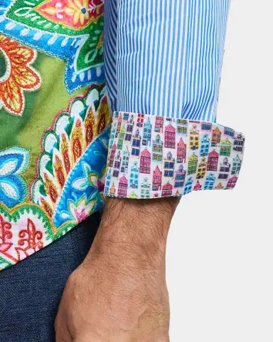 Robert Graham Men 's Floral-Stripe Cotton Button-Down Shirt | Thumbnail 10 Robert Graham Men 's Floral-Stripe Cotton Button-Down Shirt | Thumbnail 10