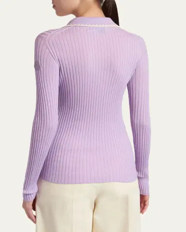 Moncler Long-Sleeve Rib-Knit Polo | Thumbnail 3 Moncler Long-Sleeve Rib-Knit Polo | Thumbnail 3