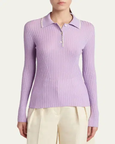 Moncler Long-Sleeve Rib-Knit Polo | Thumbnail 4 Moncler Long-Sleeve Rib-Knit Polo | Thumbnail 4