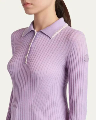 Moncler Long-Sleeve Rib-Knit Polo | Thumbnail 5 Moncler Long-Sleeve Rib-Knit Polo | Thumbnail 5