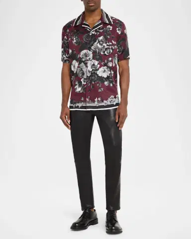 Dolce & Gabbana Men 's Silk Twill Floral Polka Dot Short-Sleeve Shirt | Thumbnail 2 Dolce & Gabbana Men 's Silk Twill Floral Polka Dot Short-Sleeve Shirt | Thumbnail 2