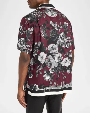 Dolce & Gabbana Men 's Silk Twill Floral Polka Dot Short-Sleeve Shirt | Thumbnail 3 Dolce & Gabbana Men 's Silk Twill Floral Polka Dot Short-Sleeve Shirt | Thumbnail 3