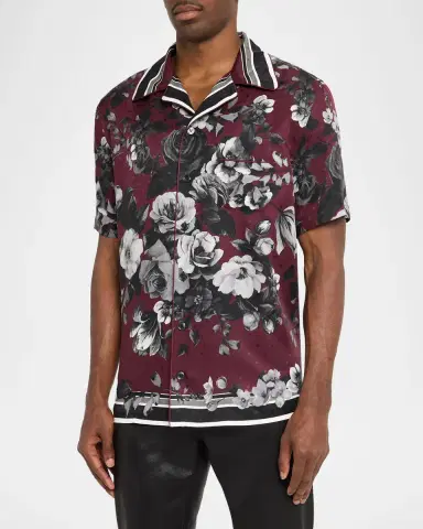 Dolce & Gabbana Men 's Silk Twill Floral Polka Dot Short-Sleeve Shirt | Thumbnail 4 Dolce & Gabbana Men 's Silk Twill Floral Polka Dot Short-Sleeve Shirt | Thumbnail 4