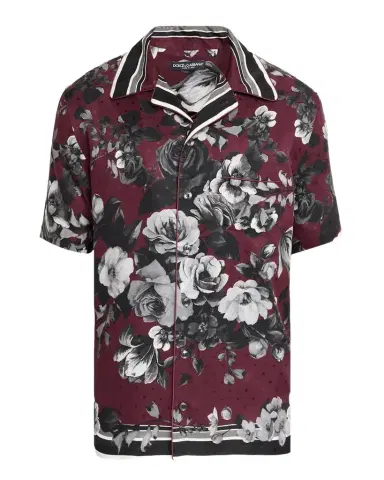 Dolce & Gabbana Men 's Silk Twill Floral Polka Dot Short-Sleeve Shirt | Thumbnail 1 Dolce & Gabbana Men 's Silk Twill Floral Polka Dot Short-Sleeve Shirt | Thumbnail 1