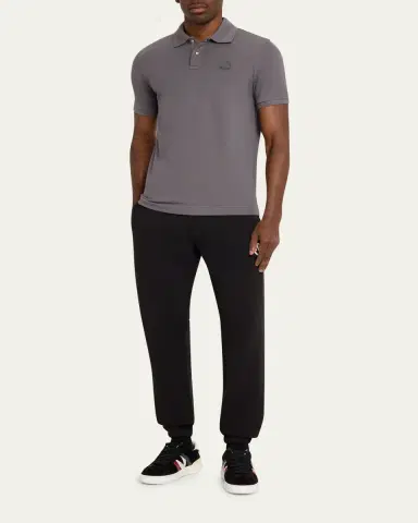 Moncler Men's Cotton Leather-Logo Polo Shirt | Thumbnail 2 Moncler Men's Cotton Leather-Logo Polo Shirt | Thumbnail 2