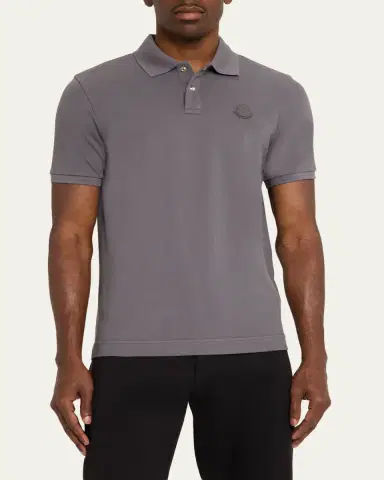 Moncler Men's Cotton Leather-Logo Polo Shirt | Thumbnail 4 Moncler Men's Cotton Leather-Logo Polo Shirt | Thumbnail 4