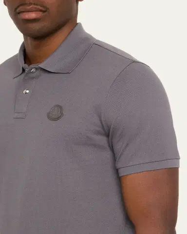 Moncler Men's Cotton Leather-Logo Polo Shirt | Thumbnail 5 Moncler Men's Cotton Leather-Logo Polo Shirt | Thumbnail 5