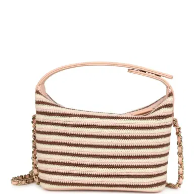 Chanel Chanel Mini Hobo Pouch with Chain Light Pink, Brown and White Crochet and Lambskin Light Gold Hardware | Thumbnail 4 Chanel Chanel Mini Hobo Pouch with Chain Light Pink, Brown and White Crochet and Lambskin Light Gold Hardware | Thumbnail 4