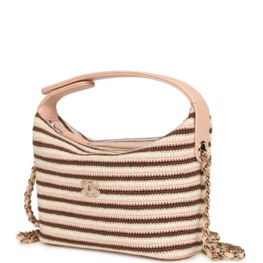 Chanel Chanel Mini Hobo Pouch with Chain Light Pink, Brown and White Crochet and Lambskin Light Gold Hardware | Thumbnail 5 Chanel Chanel Mini Hobo Pouch with Chain Light Pink, Brown and White Crochet and Lambskin Light Gold Hardware | Thumbnail 5