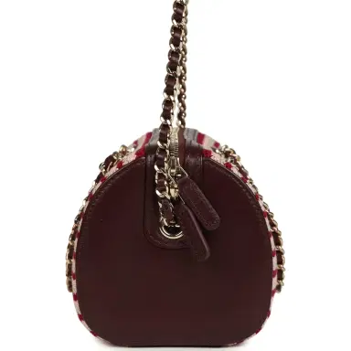 Chanel Chanel Mini Timeless Classic Barrel Bag with Chain Burgundy Multi Crochet and Burgundy Lambskin Light Gold Hardware | Thumbnail 3 Chanel Chanel Mini Timeless Classic Barrel Bag with Chain Burgundy Multi Crochet and Burgundy Lambskin Light Gold Hardware | Thumbnail 3