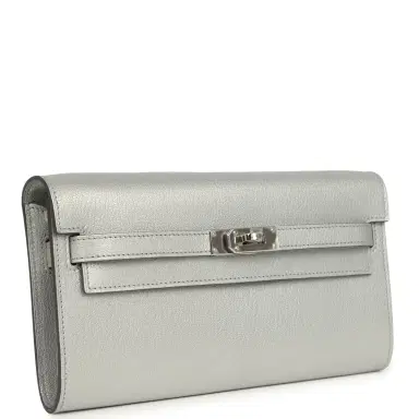 HERMÈS Hermes Kelly Wallet To Go Argent Chevre Chamkilight Palladium Hardware | Thumbnail 2 HERMÈS Hermes Kelly Wallet To Go Argent Chevre Chamkilight Palladium Hardware | Thumbnail 2