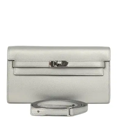 HERMÈS Hermes Kelly Wallet To Go Argent Chevre Chamkilight Palladium Hardware | Thumbnail 1 HERMÈS Hermes Kelly Wallet To Go Argent Chevre Chamkilight Palladium Hardware | Thumbnail 1