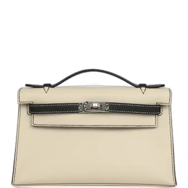HERMÈS Hermes Special Order (HSS) Kelly Pochette Beton and Black Swift Palladium Hardware | Thumbnail 1 HERMÈS Hermes Special Order (HSS) Kelly Pochette Beton and Black Swift Palladium Hardware | Thumbnail 1