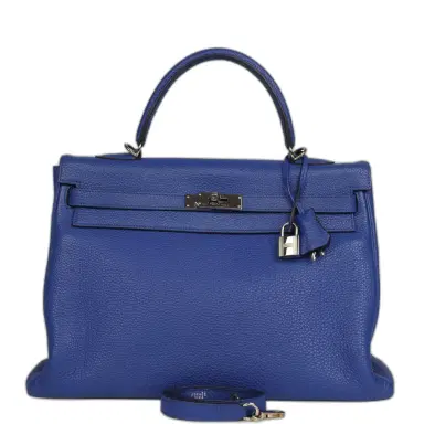 HERMÈS Pre-owned Hermes Kelly Retourne 35 Bleu Electric Togo Palladium Hardware | Thumbnail 1 HERMÈS Pre-owned Hermes Kelly Retourne 35 Bleu Electric Togo Palladium Hardware | Thumbnail 1