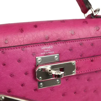 HERMÈS Pre-owned Hermes Kelly Sellier 28 Rose Poupre Ostrich Palladium Hardware | Thumbnail 7 HERMÈS Pre-owned Hermes Kelly Sellier 28 Rose Poupre Ostrich Palladium Hardware | Thumbnail 7