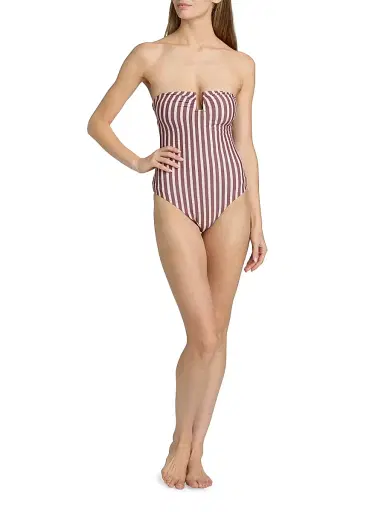 SIMKHAI Women's Ottilie Striped One-Piece Swimsuit - Oxblood Stripe | Thumbnail 2 SIMKHAI Women's Ottilie Striped One-Piece Swimsuit - Oxblood Stripe | Thumbnail 2