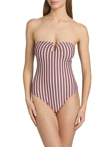 SIMKHAI Women's Ottilie Striped One-Piece Swimsuit - Oxblood Stripe | Thumbnail 3 SIMKHAI Women's Ottilie Striped One-Piece Swimsuit - Oxblood Stripe | Thumbnail 3
