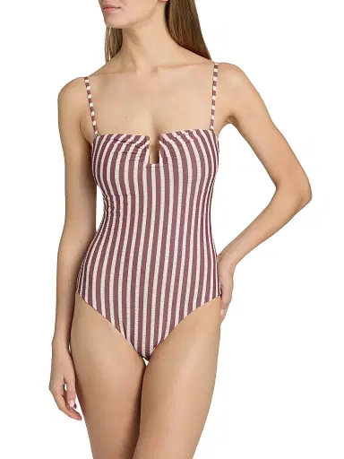 SIMKHAI Women's Ottilie Striped One-Piece Swimsuit - Oxblood Stripe | Thumbnail 5 SIMKHAI Women's Ottilie Striped One-Piece Swimsuit - Oxblood Stripe | Thumbnail 5