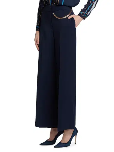 Elie Tahari Women's The Sarah Pleated-Front Straight-Leg Pants - Navy | Thumbnail 4 Elie Tahari Women's The Sarah Pleated-Front Straight-Leg Pants - Navy | Thumbnail 4