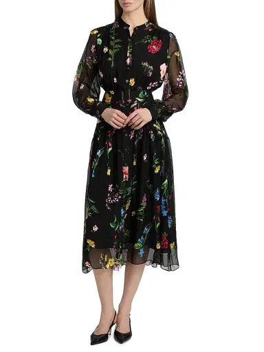 Elie Tahari Women's The Janice Floral Midi-Shirtdress - Noir Denim Garden | Thumbnail 2 Elie Tahari Women's The Janice Floral Midi-Shirtdress - Noir Denim Garden | Thumbnail 2