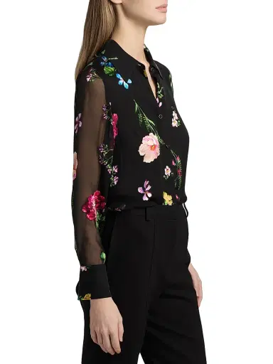 Elie Tahari Women's The Janice Floral Silk-Blend Blouse - Noir Denim Garden | Thumbnail 4 Elie Tahari Women's The Janice Floral Silk-Blend Blouse - Noir Denim Garden | Thumbnail 4