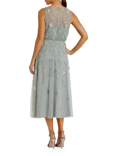 Mac Duggal Women's Floral Embellished Mesh A-Line Midi-Dress - Sage | Thumbnail 2 Mac Duggal Women's Floral Embellished Mesh A-Line Midi-Dress - Sage | Thumbnail 2