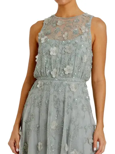 Mac Duggal Women's Floral Embellished Mesh A-Line Midi-Dress - Sage | Thumbnail 3 Mac Duggal Women's Floral Embellished Mesh A-Line Midi-Dress - Sage | Thumbnail 3