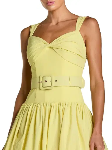 Mac Duggal Women's Faille Fit & Flare Belted Midi-Dress - Buttercup | Thumbnail 3 Mac Duggal Women's Faille Fit & Flare Belted Midi-Dress - Buttercup | Thumbnail 3