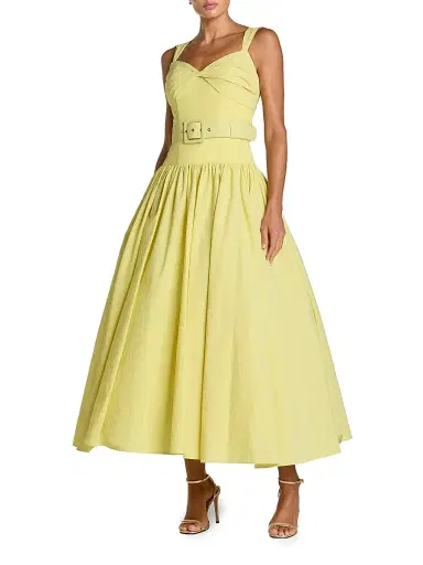 Mac Duggal Women's Faille Fit & Flare Belted Midi-Dress - Buttercup | Thumbnail 1 Mac Duggal Women's Faille Fit & Flare Belted Midi-Dress - Buttercup | Thumbnail 1