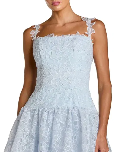 Mac Duggal Women's Lace Tiered Fit & Flare Midi-Dress - Powder Blue | Thumbnail 3 Mac Duggal Women's Lace Tiered Fit & Flare Midi-Dress - Powder Blue | Thumbnail 3