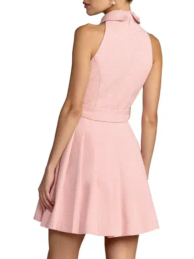 Mac Duggal Women's Bouclé Pleated Button-Front Minidress - Blush - Size 12 | Thumbnail 2 Mac Duggal Women's Bouclé Pleated Button-Front Minidress - Blush - Size 12 | Thumbnail 2