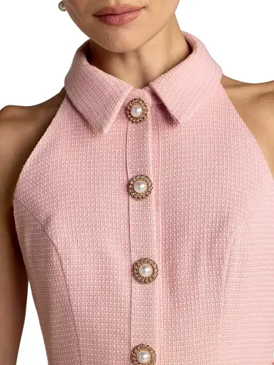 Mac Duggal Women's Bouclé Pleated Button-Front Minidress - Blush - Size 12 | Thumbnail 3 Mac Duggal Women's Bouclé Pleated Button-Front Minidress - Blush - Size 12 | Thumbnail 3
