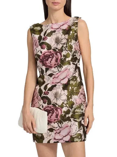 Milly Women's Lane Floral Jacquard Minidress - Pink Green | Thumbnail 3 Milly Women's Lane Floral Jacquard Minidress - Pink Green | Thumbnail 3