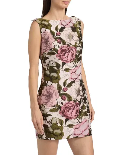 Milly Women's Lane Floral Jacquard Minidress - Pink Green | Thumbnail 4 Milly Women's Lane Floral Jacquard Minidress - Pink Green | Thumbnail 4