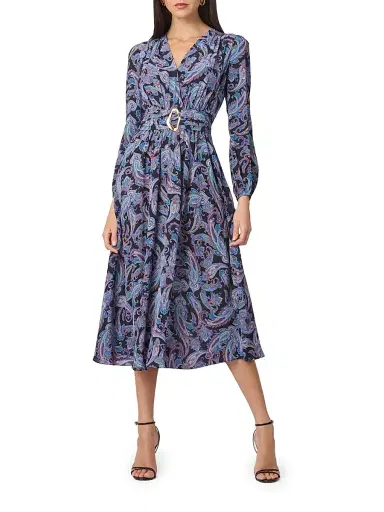 Shoshanna Women's Kendall Belted Paisley A-Line Midi-Dress - Violet Multi | Thumbnail 2 Shoshanna Women's Kendall Belted Paisley A-Line Midi-Dress - Violet Multi | Thumbnail 2