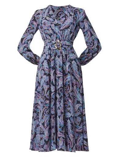 Shoshanna Women's Kendall Belted Paisley A-Line Midi-Dress - Violet Multi | Thumbnail 1 Shoshanna Women's Kendall Belted Paisley A-Line Midi-Dress - Violet Multi | Thumbnail 1