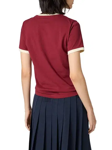 Miu Miu Women's Cotton Jersey T-Shirt - Dark Red | Thumbnail 3 Miu Miu Women's Cotton Jersey T-Shirt - Dark Red | Thumbnail 3