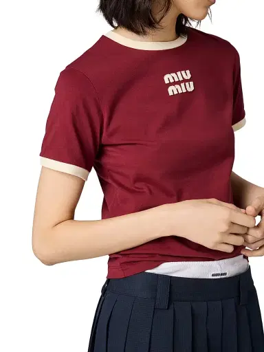 Miu Miu Women's Cotton Jersey T-Shirt - Dark Red | Thumbnail 4 Miu Miu Women's Cotton Jersey T-Shirt - Dark Red | Thumbnail 4
