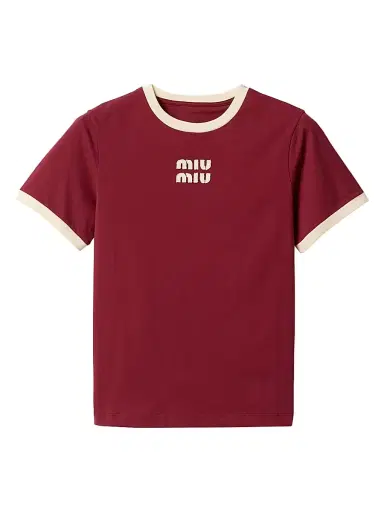 Miu Miu Women's Cotton Jersey T-Shirt - Dark Red | Thumbnail 1 Miu Miu Women's Cotton Jersey T-Shirt - Dark Red | Thumbnail 1