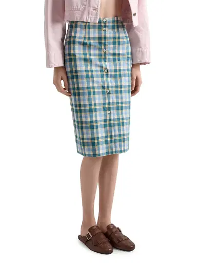 Prada Women's Plaid Cotton Pencil Skirt - Beige Khaki - Size 4 | Thumbnail 2 Prada Women's Plaid Cotton Pencil Skirt - Beige Khaki - Size 4 | Thumbnail 2