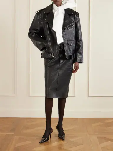 Saint Laurent Glossed Textured-leather Biker Jacket | Thumbnail 2 Saint Laurent Glossed Textured-leather Biker Jacket | Thumbnail 2