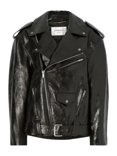 Saint Laurent Glossed Textured-leather Biker Jacket | Thumbnail 1 Saint Laurent Glossed Textured-leather Biker Jacket | Thumbnail 1