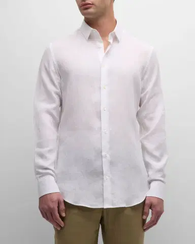 Giorgio Armani Men's Solid Linen Sport Shirt | Thumbnail 2 Giorgio Armani Men's Solid Linen Sport Shirt | Thumbnail 2