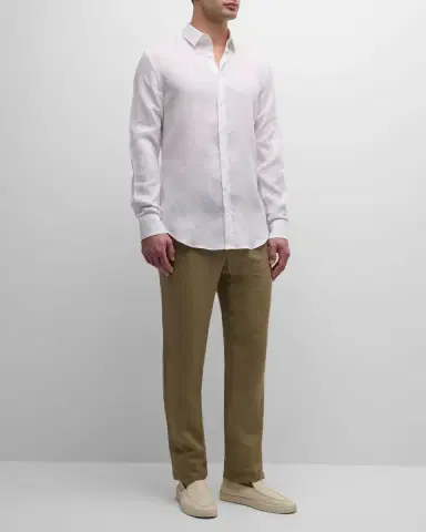 Giorgio Armani Men's Solid Linen Sport Shirt | Thumbnail 3 Giorgio Armani Men's Solid Linen Sport Shirt | Thumbnail 3