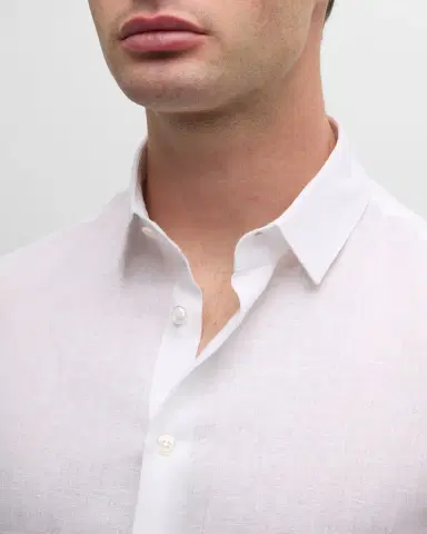 Giorgio Armani Men's Solid Linen Sport Shirt | Thumbnail 4 Giorgio Armani Men's Solid Linen Sport Shirt | Thumbnail 4